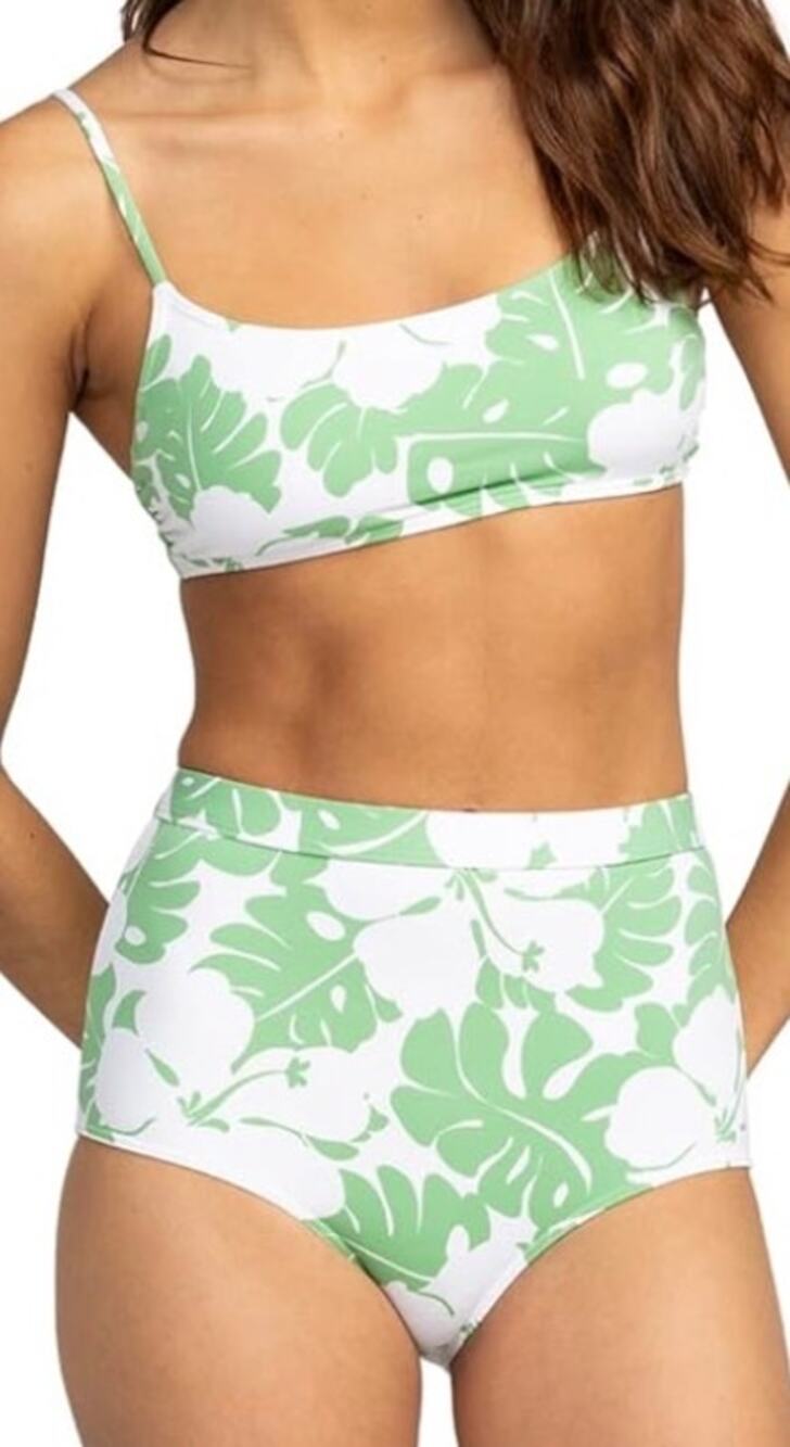 Roxy OG Green White Floral Bralette Bikini Top and High Waist Shorty S NWT